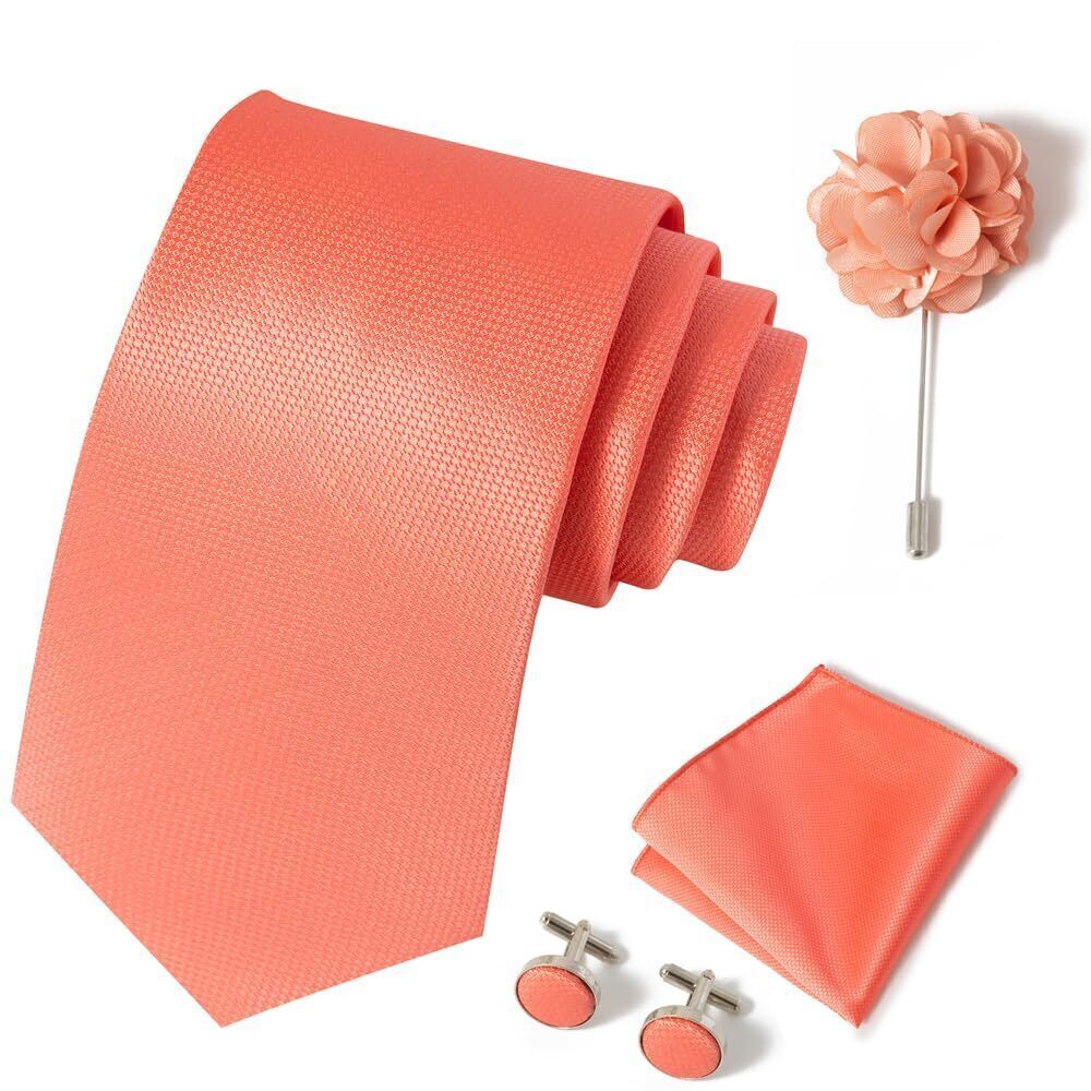 2620 Solid Color Ties Set Handkerchief Cufflinks Brooch 3.15 inches Classic